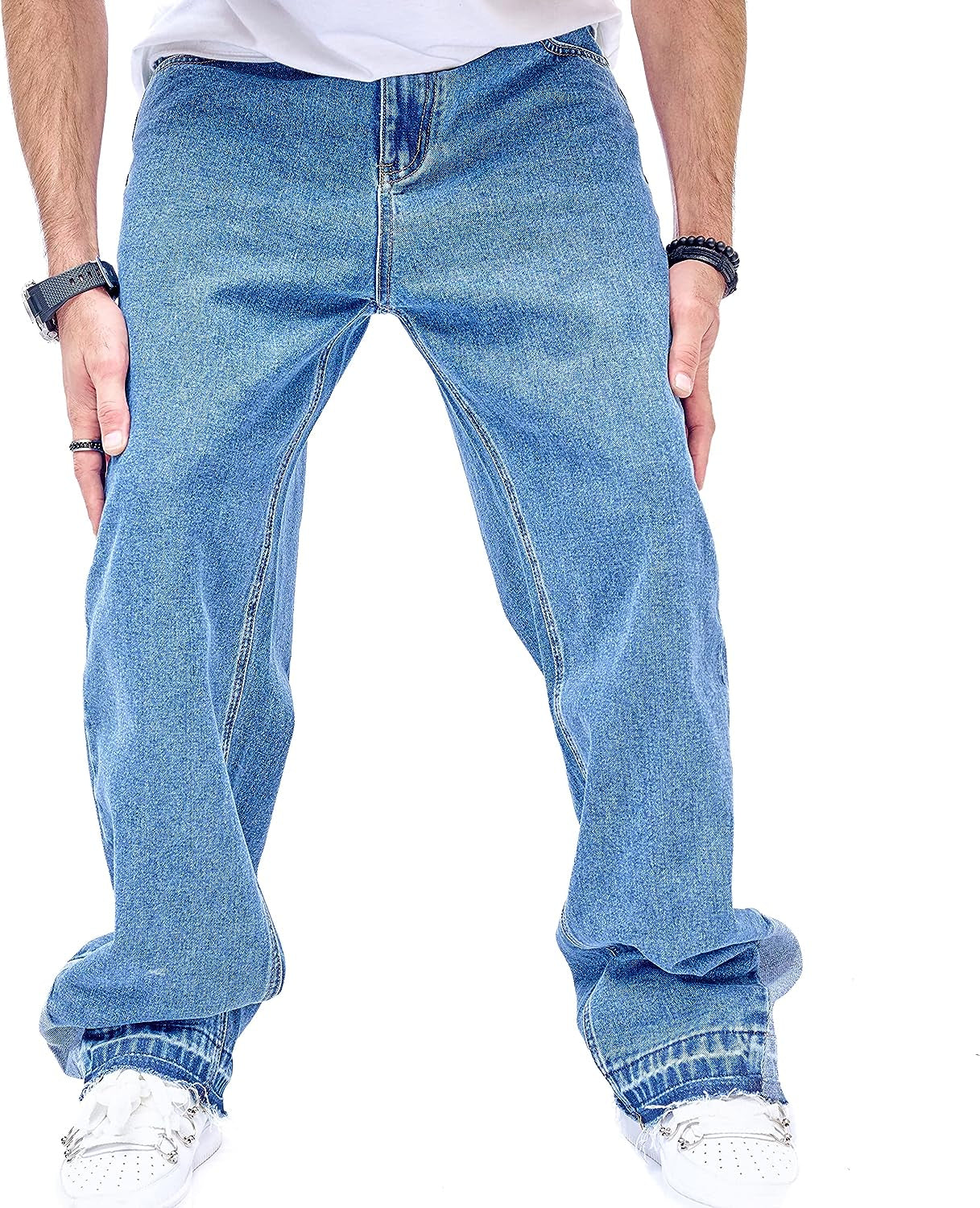 Men'S Loose Fit Pants Relaxed-Fit Men Jeans Washed Oversize Straight Leg Carpenter Jean