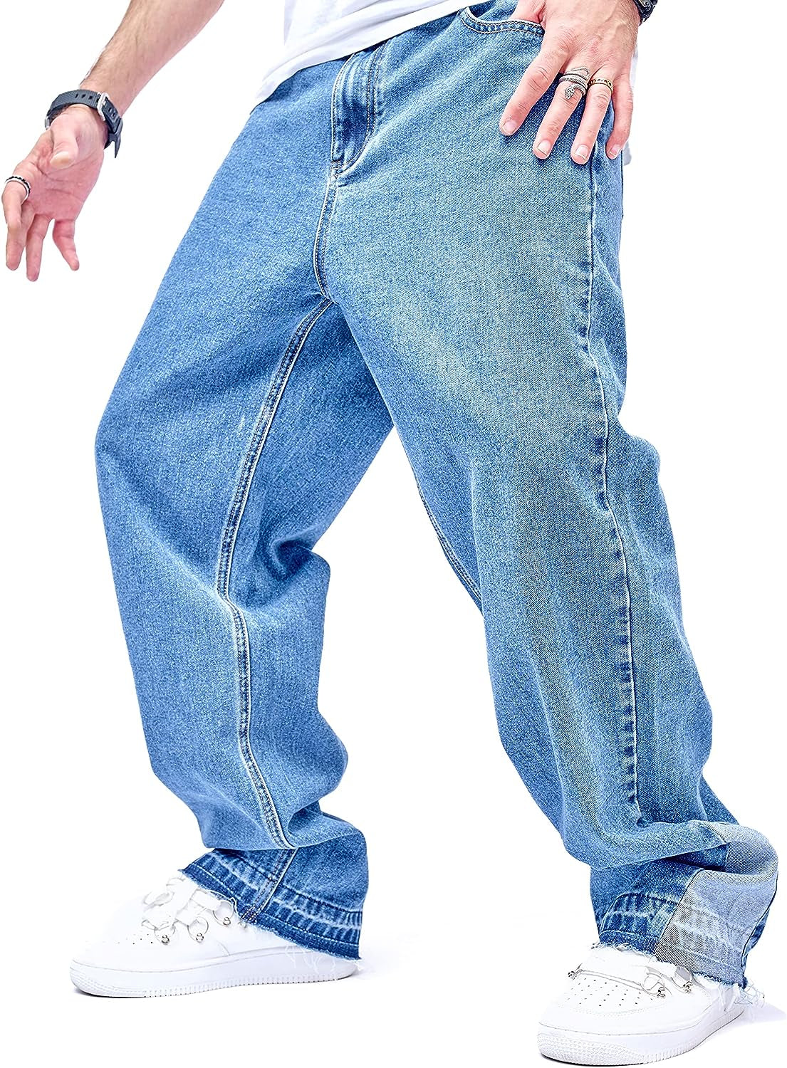 Men'S Loose Fit Pants Relaxed-Fit Men Jeans Washed Oversize Straight Leg Carpenter Jean