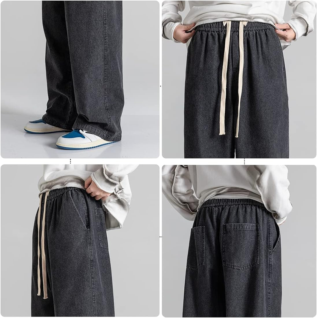 Men'S Hip Hop Jean Joggers Loose Fit Streetwear Biker Baggy Jeans Pants Stylish Printed Cargo Denim Pants