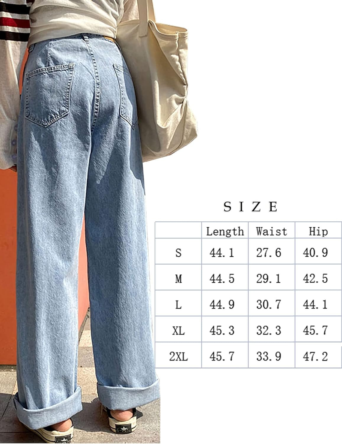 Women'S Baggy Boyfriend Jeans High Waist Distressed Denim Pants Wide Leg Straight Trousers Streetwear Pants