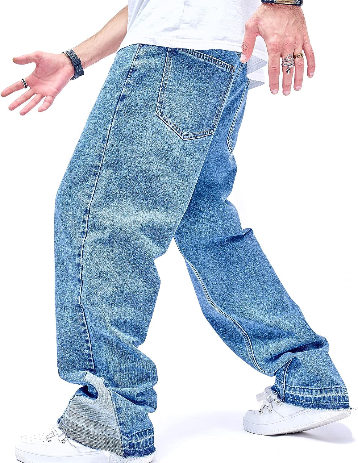 Men'S Loose Fit Pants Relaxed-Fit Men Jeans Washed Oversize Straight Leg Carpenter Jean