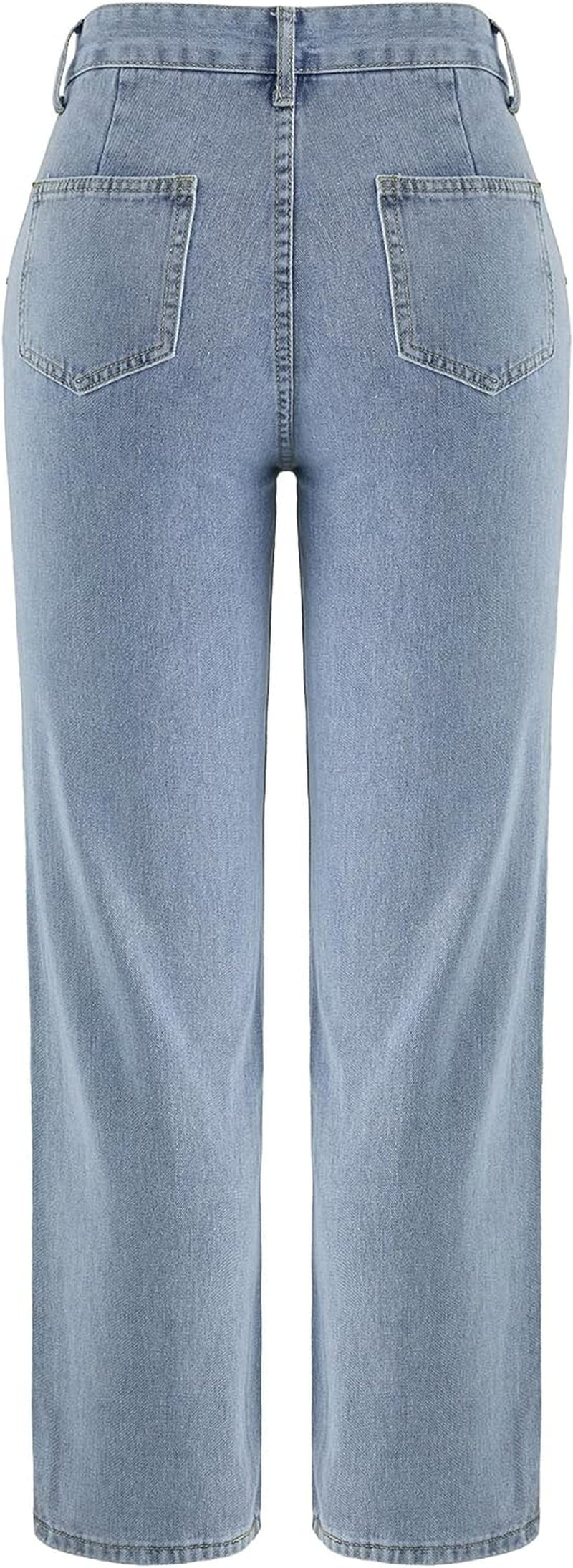 Women'S Baggy Boyfriend Jeans High Waist Distressed Denim Pants Wide Leg Straight Trousers Streetwear Pants